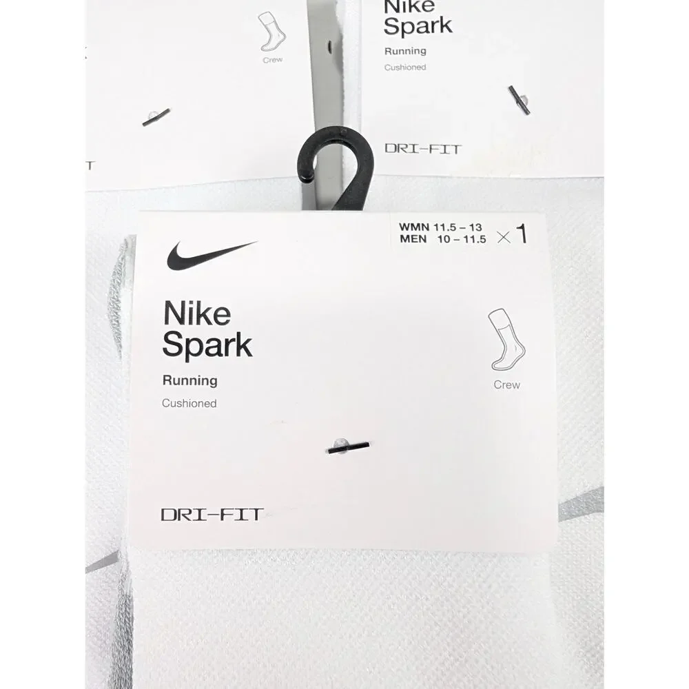 Nike Spark White Crew Running Socks 3 Pair Bundle - W11.5-13 - M10-11.5